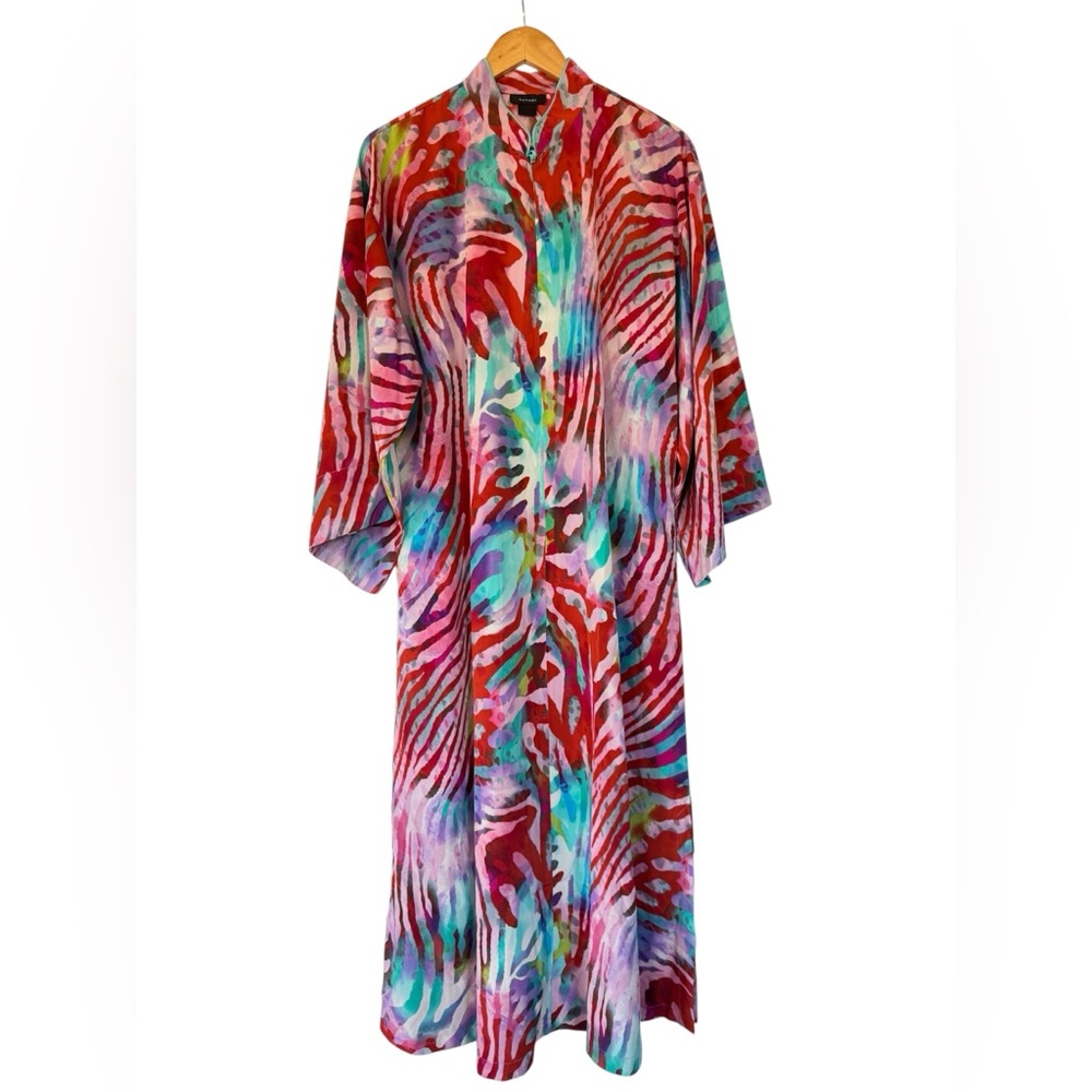 Natori Multicolor Zebra-Print Silk Robe